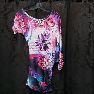 Floral Print Batwing Mini Dress/Tunic Top